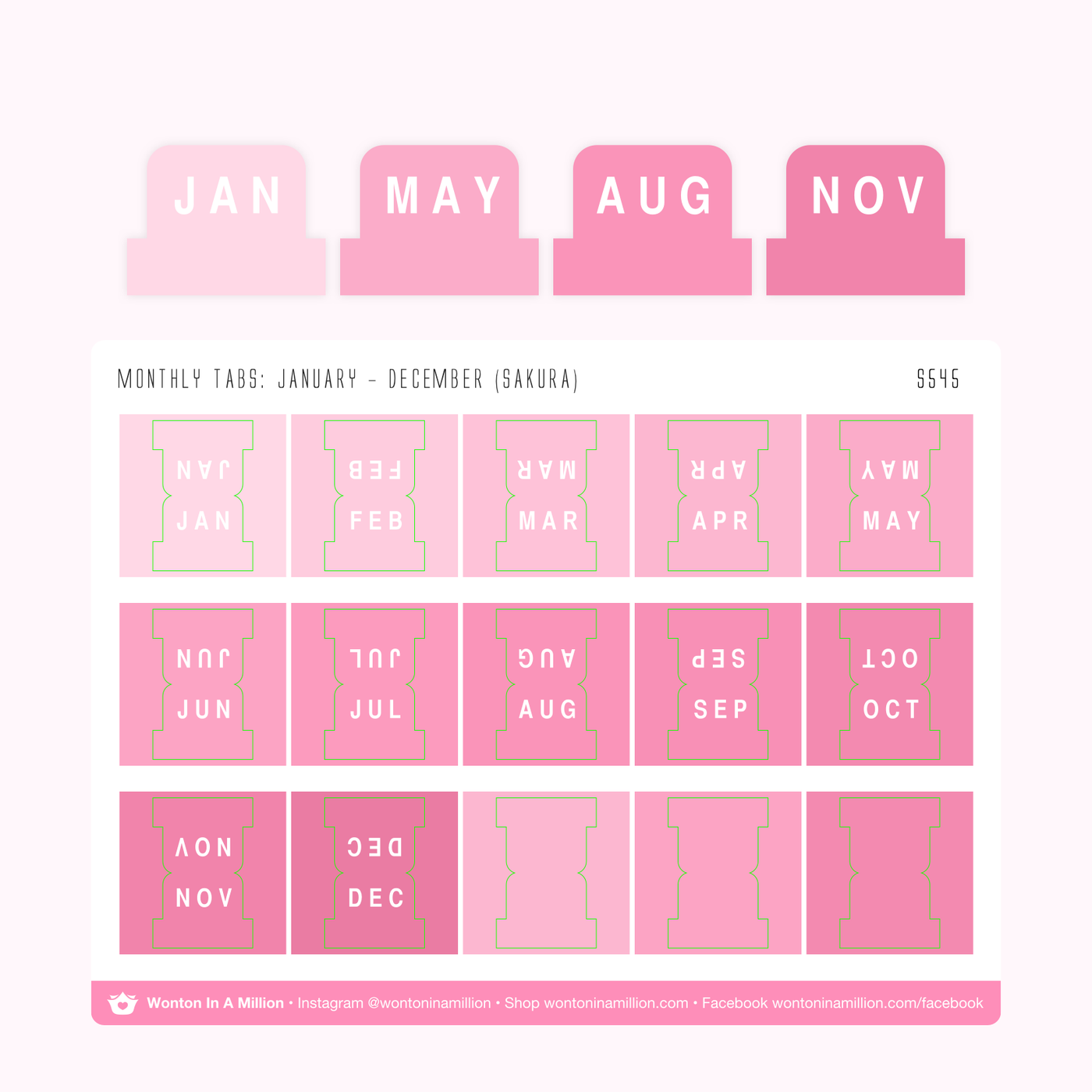 S545 | Bubble Tea Pink Gradient Monthly Tab Stickers