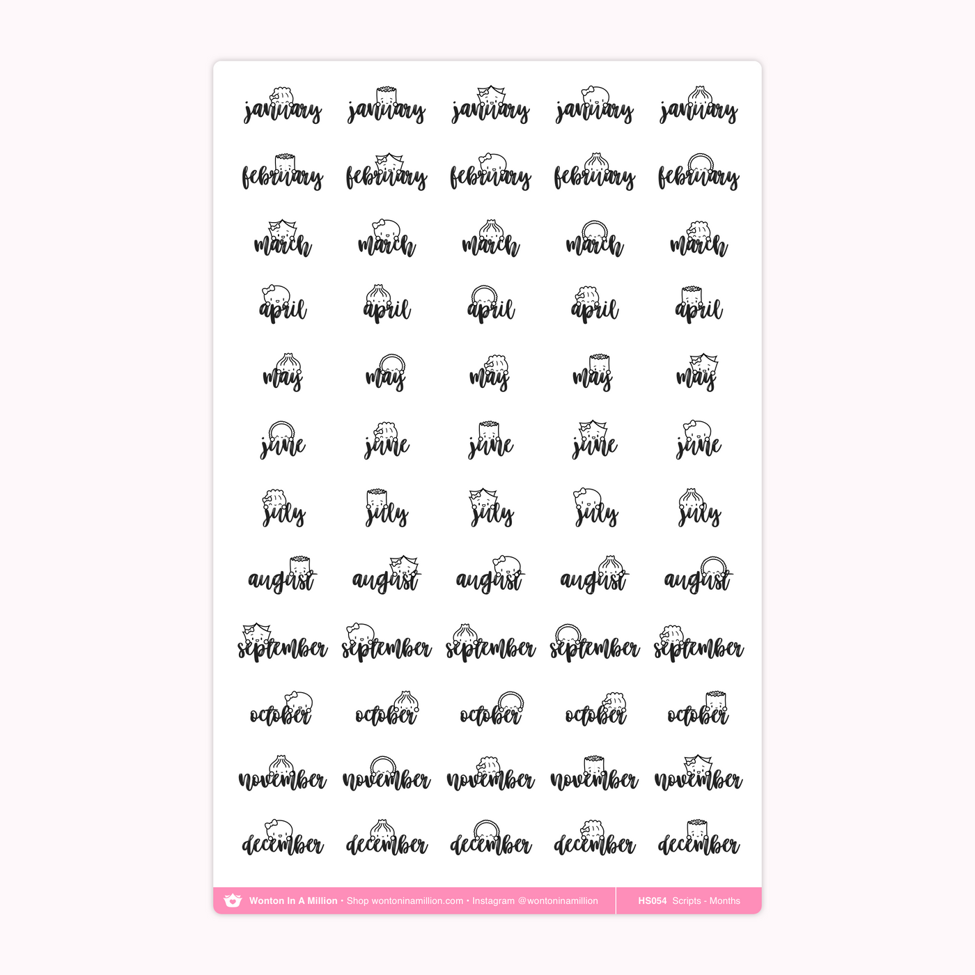 HS054 | Months Of The Year Scripts Washi Stickers