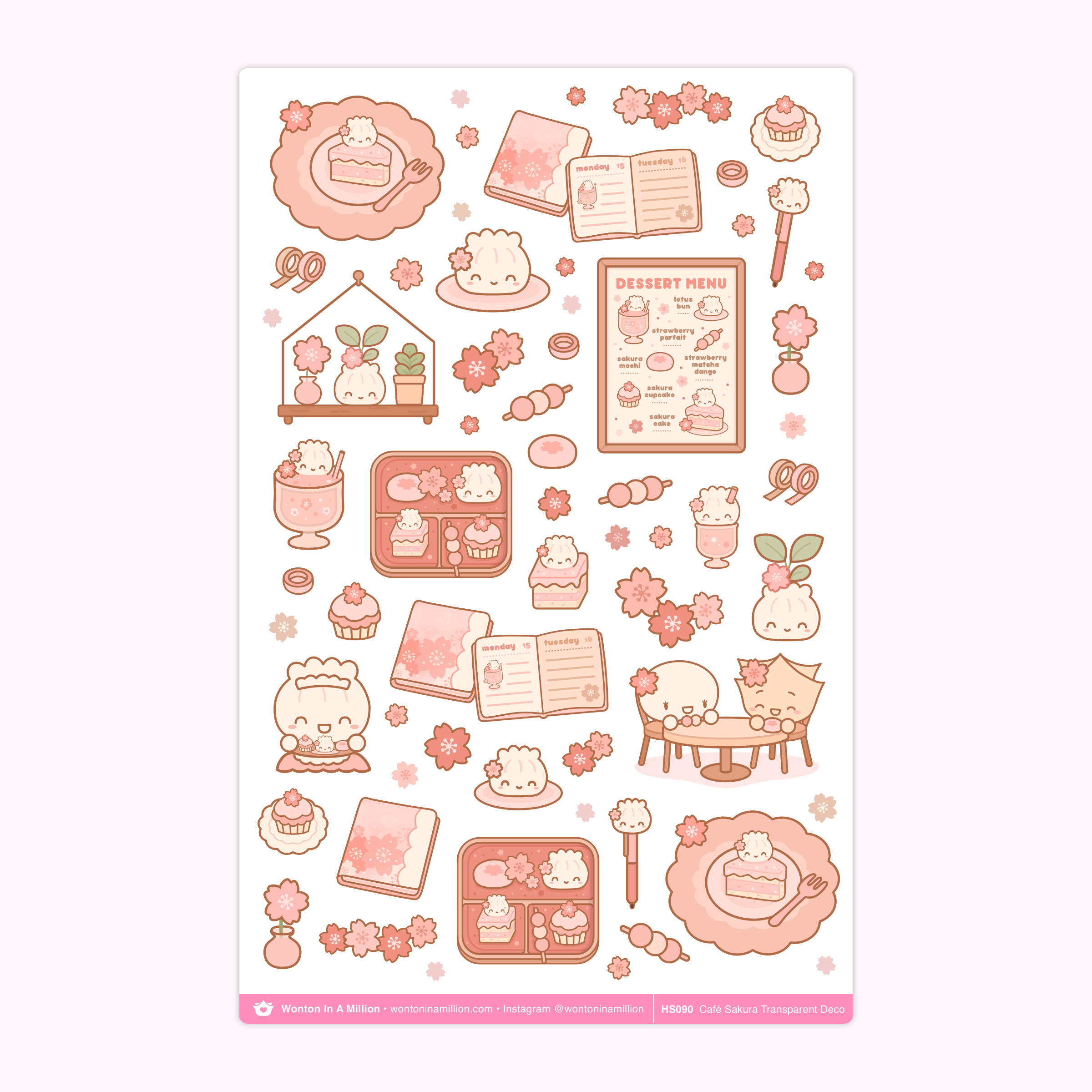 HS090 | Café Sakura Deco Transparent Stickers – Wonton In A Million