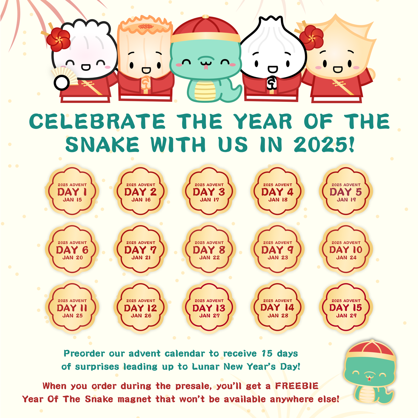 B169 | Lunar New Year 15-Day Advent Calendar: Year Of The Snake 2025 (PREORDER - Ships Dec 2024)