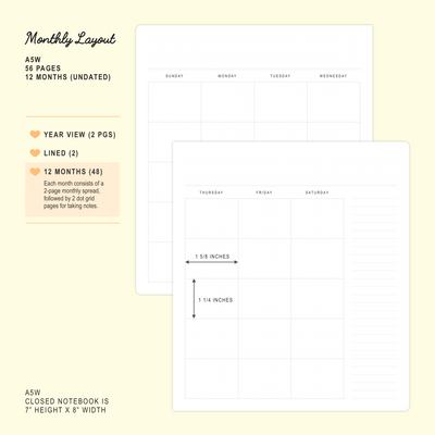 N086 | Porcelain - Undated 12-Month Monthly Planner (A5W)