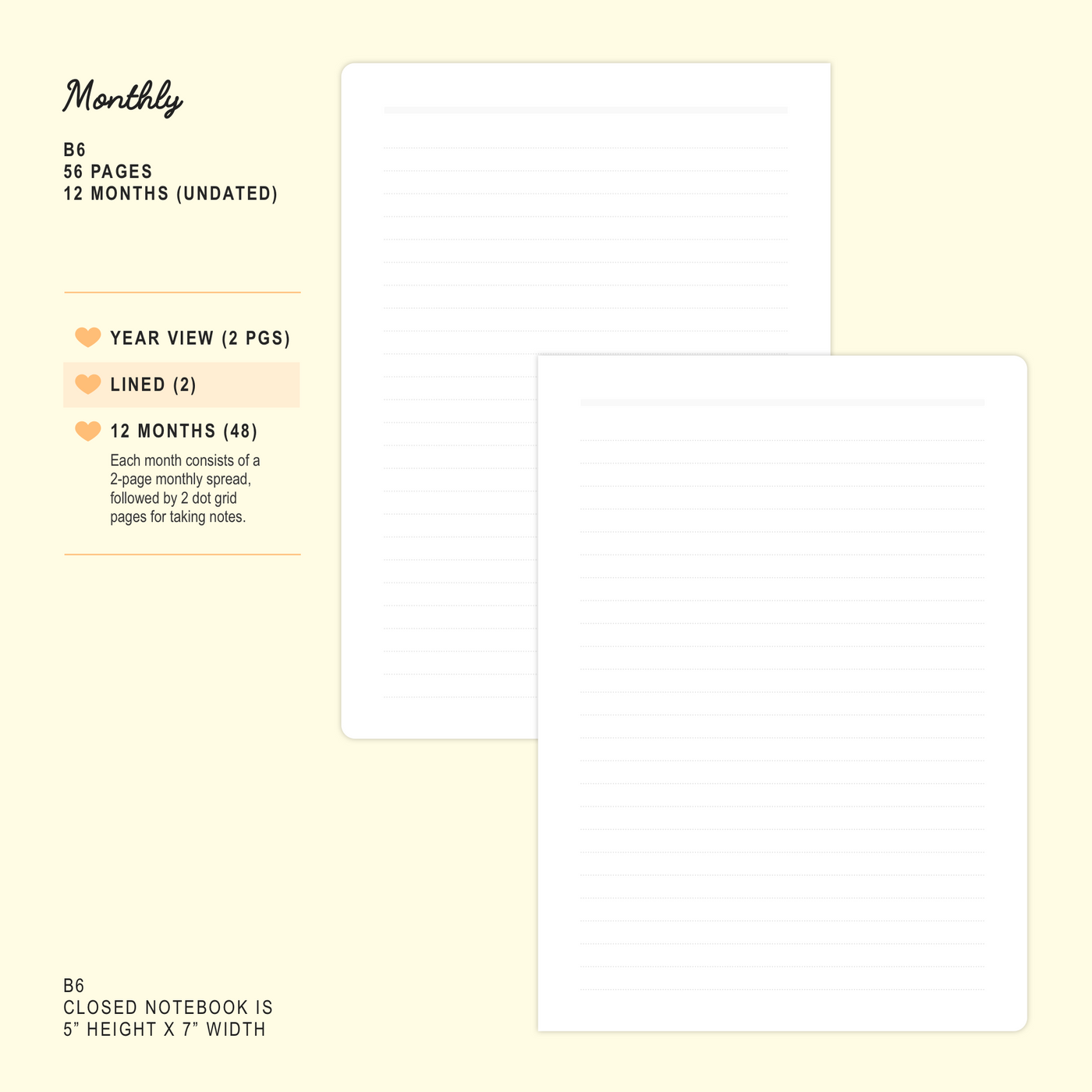 Porcelain - Undated 12-Month Monthly Planner (B6)