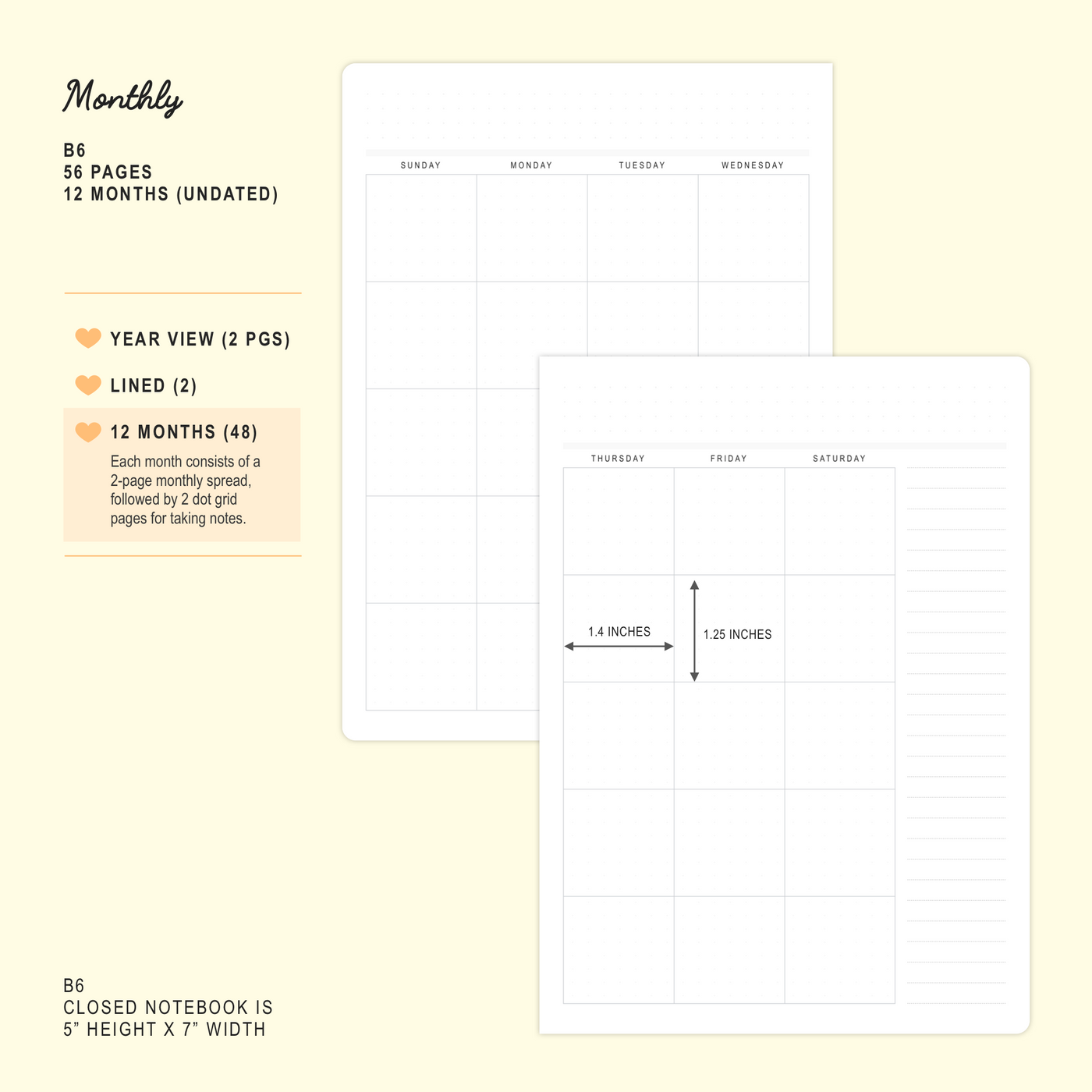 N118 | Sakura - Undated 12-Month Monthly Planner (B6)