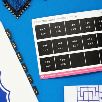 Porcelain Black Monthly Tab Stickers