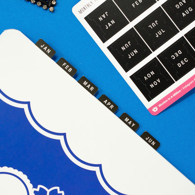 Porcelain Black Monthly Tab Stickers