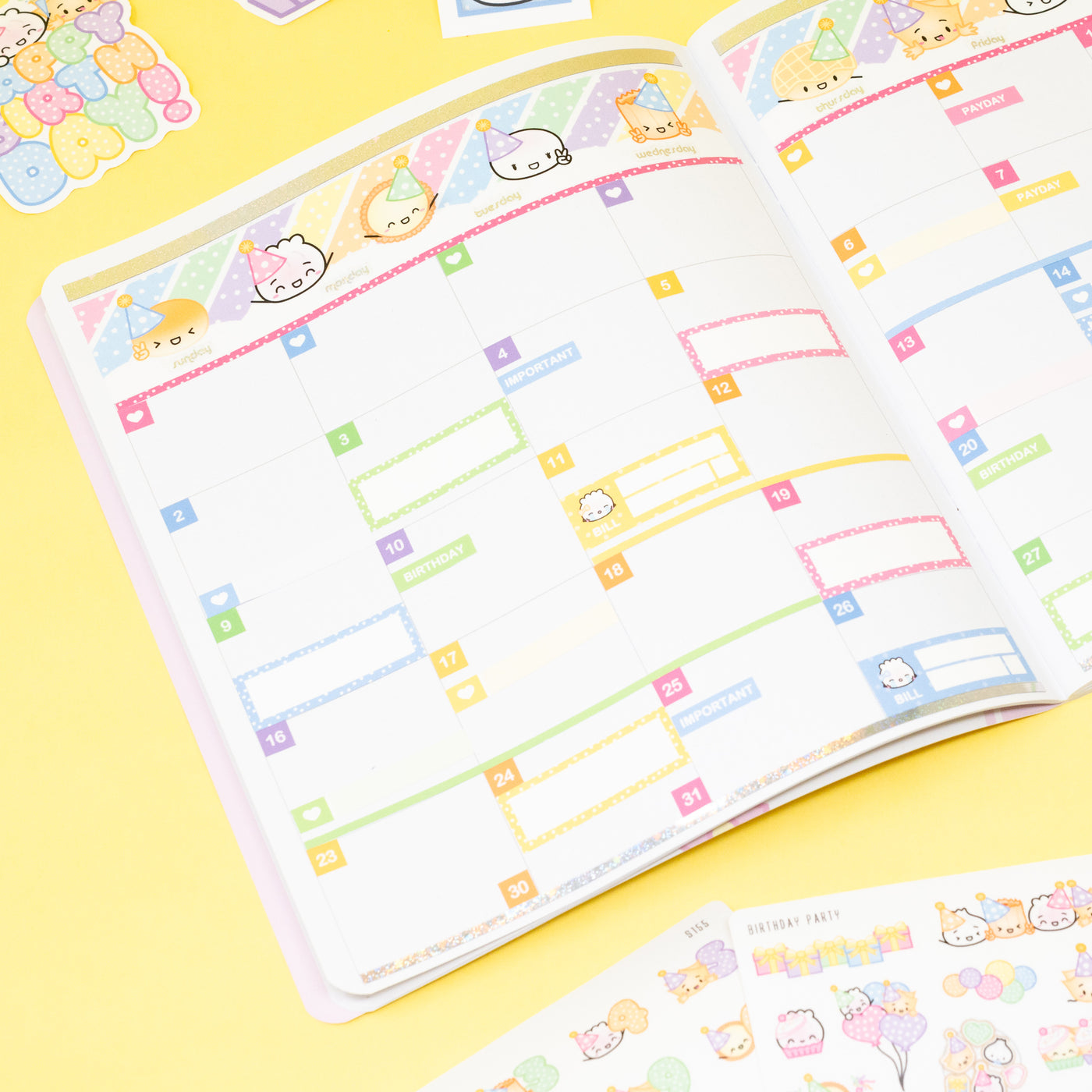 Birthday Party Monthly Sticker Kit (A5W)