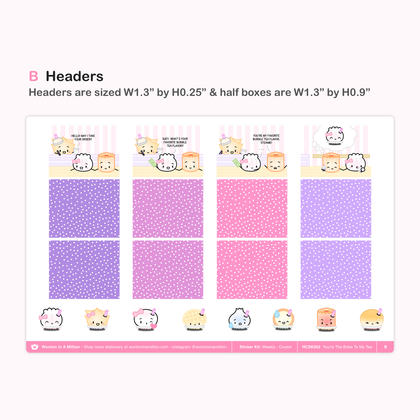 HCSK052 | Bubble Tea 2.0 Weekly Sticker Kit (Hobonichi Cousin)