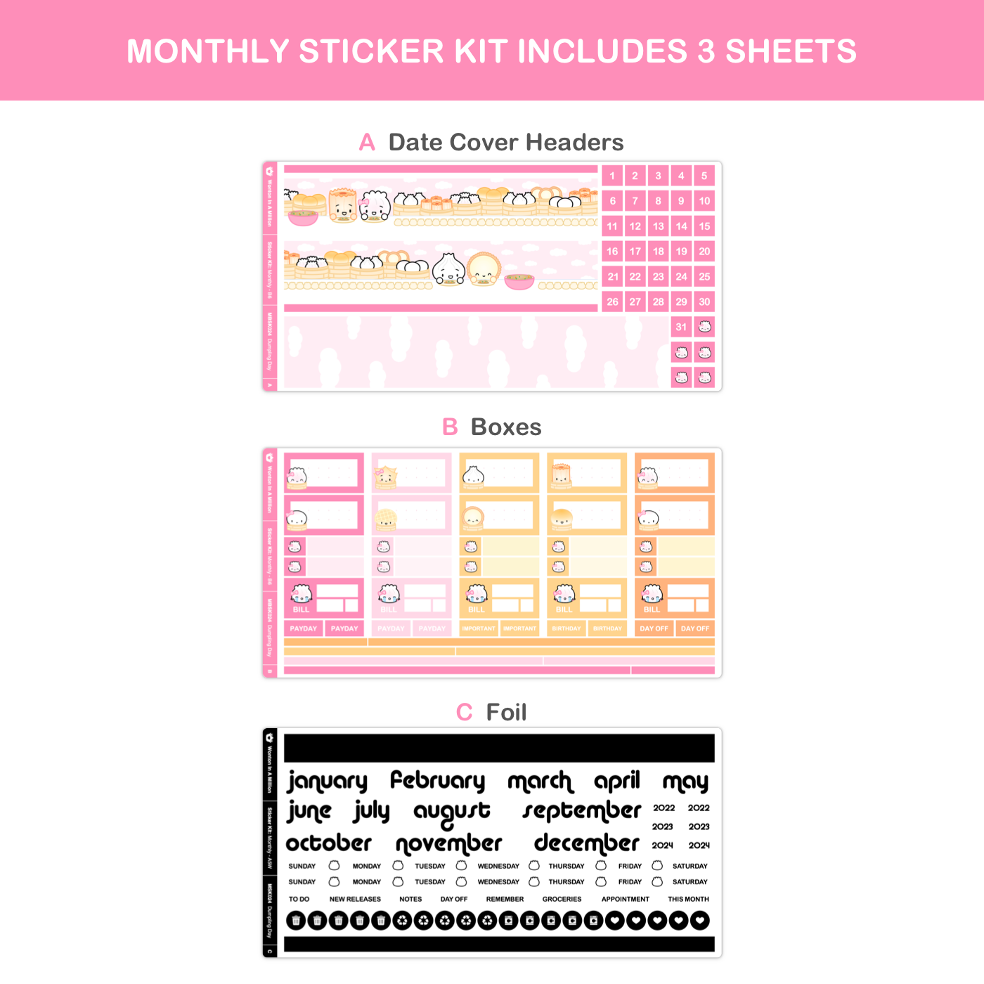 MBSK024 | Dumpling Day Monthly Sticker Kit (B6)