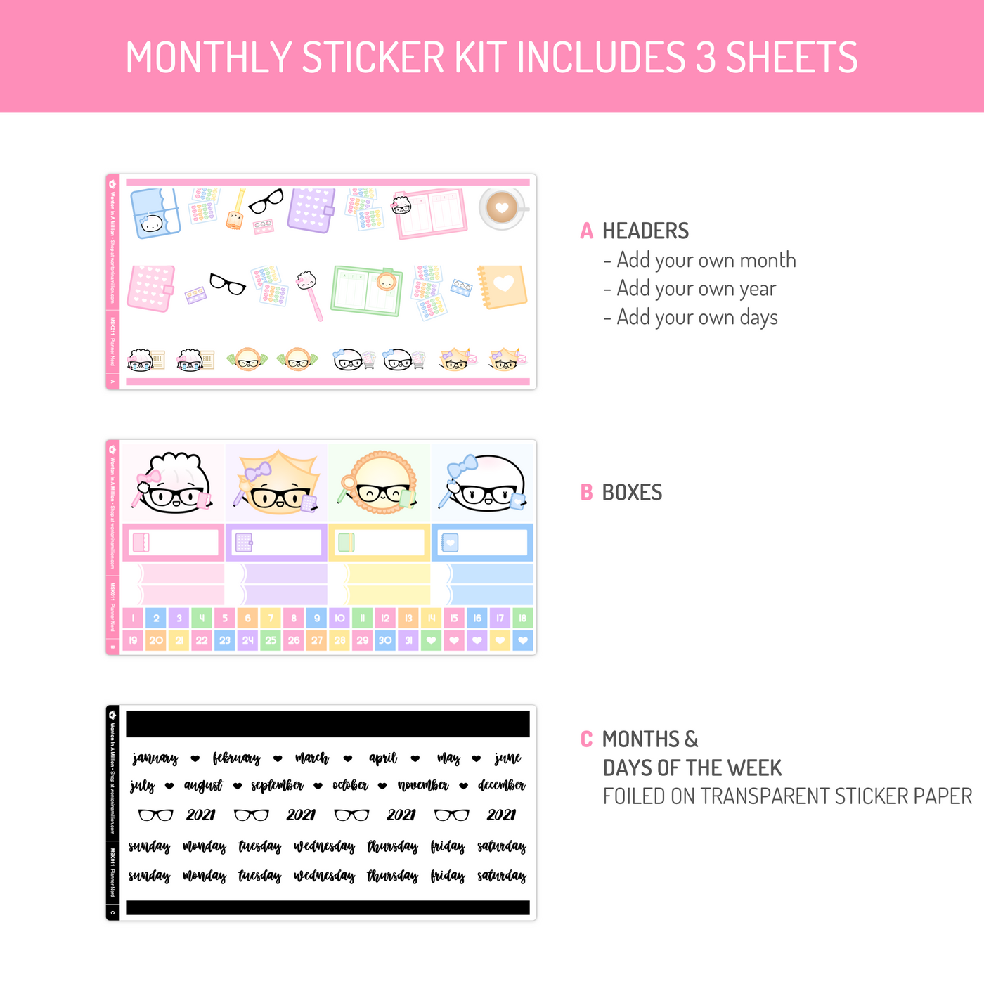 Planner Nerd Monthly Sticker Kit (A5W)