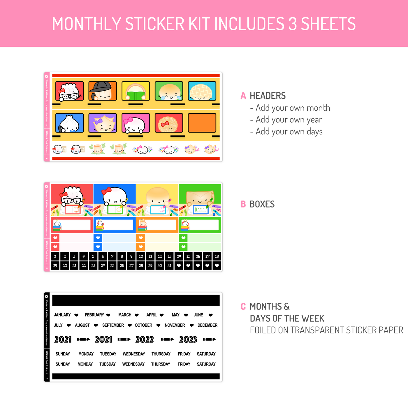 Back to School Monthly Sticker Kit (A5W)