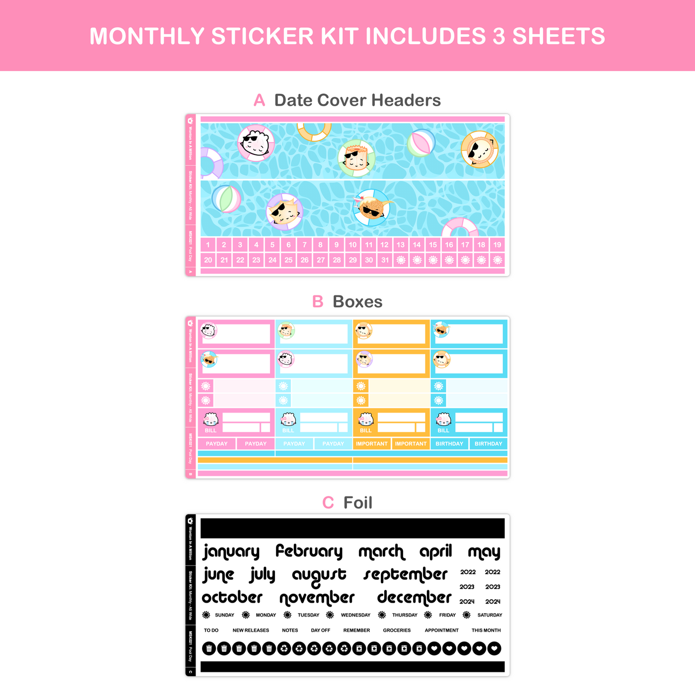 Pool Day Monthly Sticker Kit (A5W)