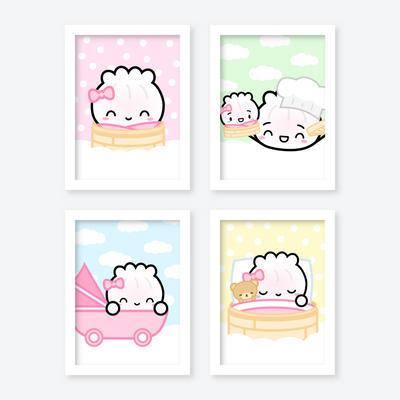 Baby Girl Steamie Nursery Prints (5x7") (Set Of 4)