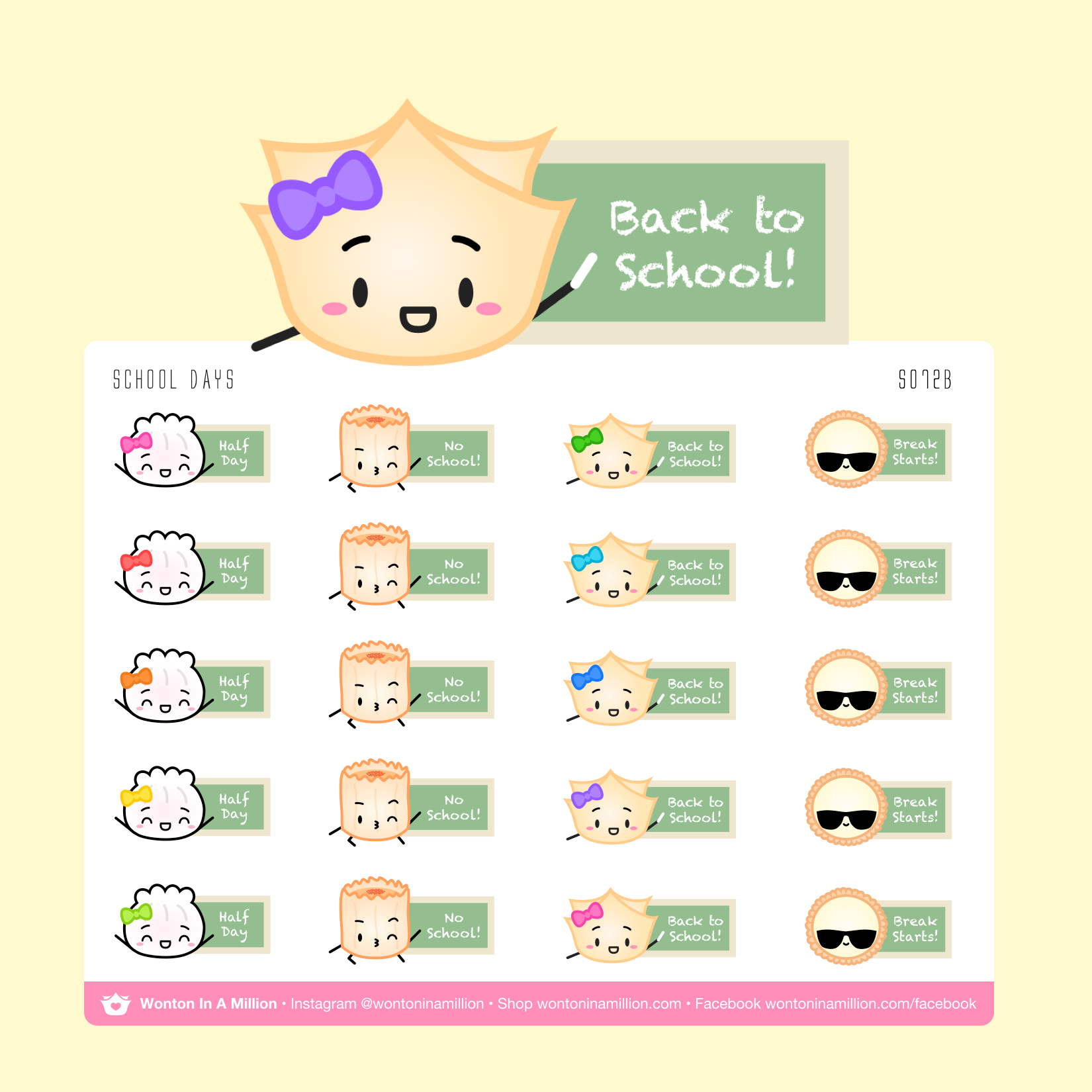 Days Of School Dimsum Planner Stickers - Wonton In A Million