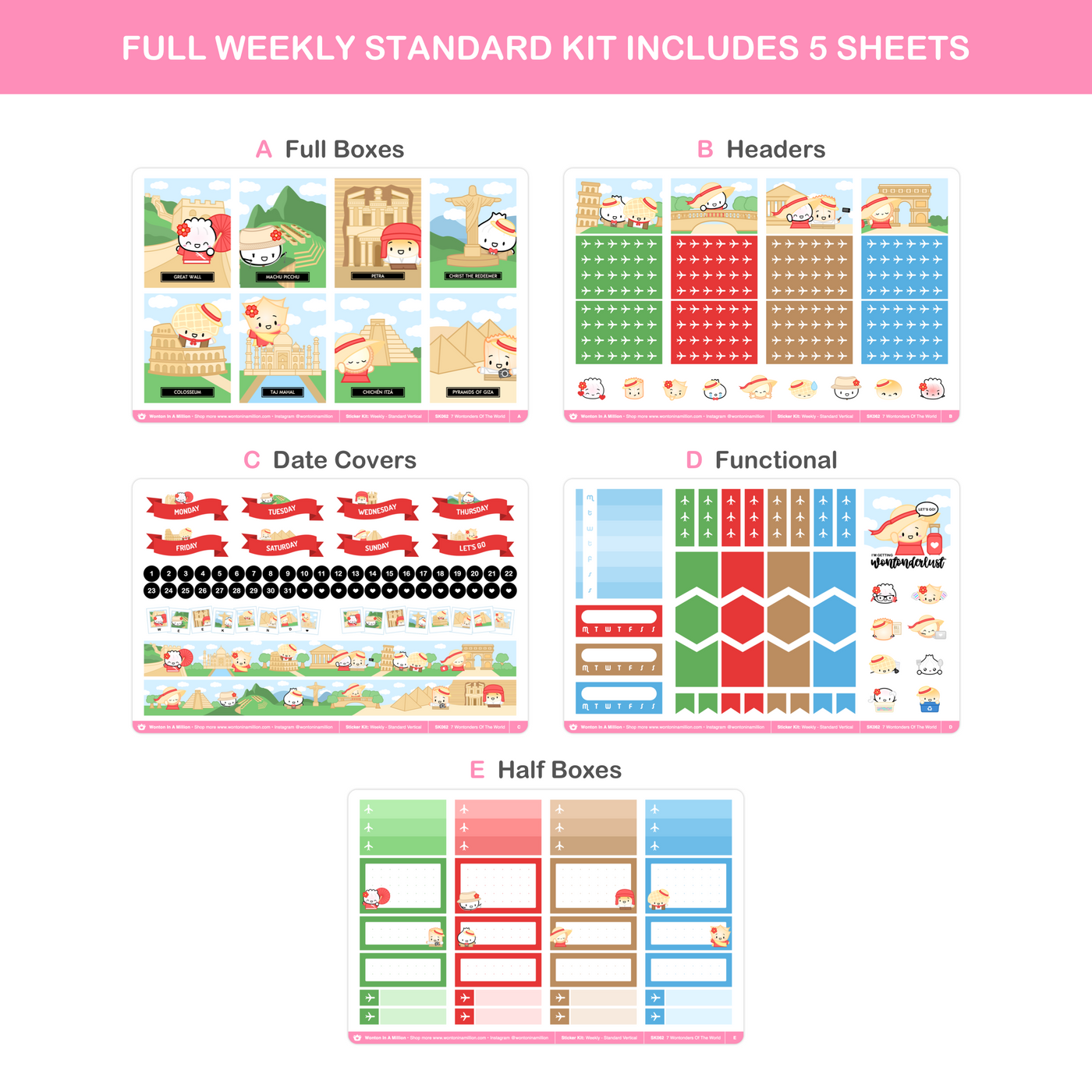 SK062 | 7 Wontonders of the World Weekly Sticker Kit (Standard Vertical)